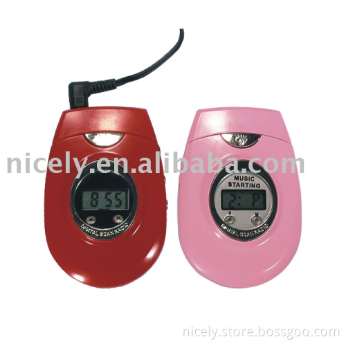 FM auto scan mini radio with LCD clock earphone and torch